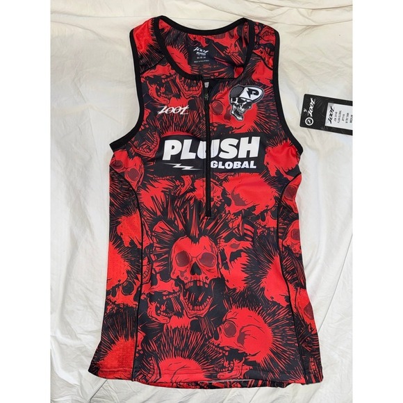 Zoot NWT plush global triathlon red top with skulls Women's tri tank medium - Picture 1 of 8